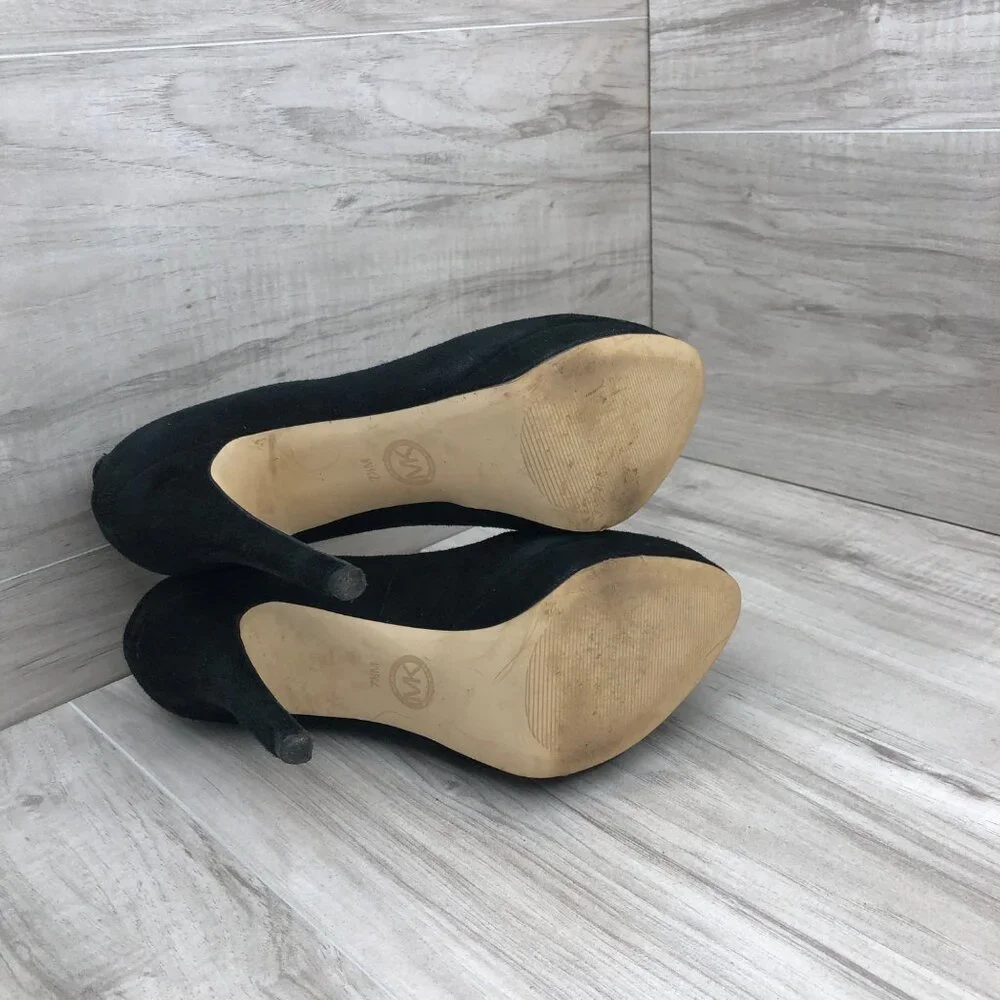 Michael Kors Heels Womens 7.5M York Black Suede Slip on Stiletto Platform Shoes